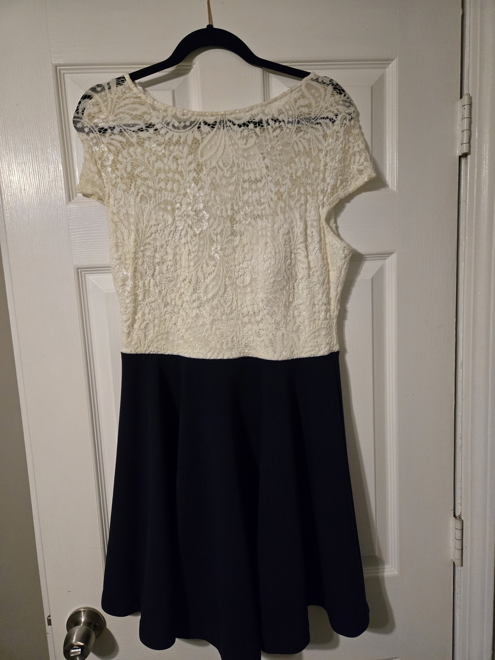Cream Lace Top Navy Skirt Fit-and-Flare Dress